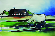 Reetdachhaus mit Kuh von Sonja Jannichsen
