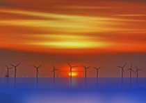 Wind Farms at Sunset (Digital Art) von John Wain