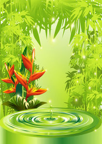 Zen Green Bamboo Heliconias and Water by bluedarkart-lem