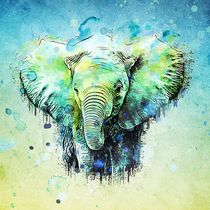 Watercolor Elephant, square von ancello