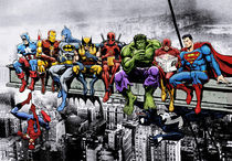 Marvel and DC Superheroes Lunch Atop A Skyscraper by Daniel Avenell