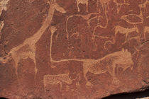 Lion Plate with Lion Man ancient rock etchings, Twyfelfontei... von Danita Delimont