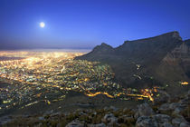 Full moon over city and Table Mountain, Cape Town, Western C... by Danita Delimont