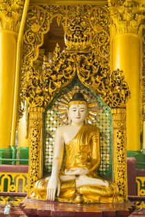 Yangon. Shwedagon Pagoda. Buddha in an ornate niche. by Danita Delimont