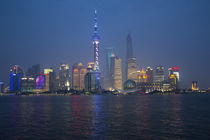Evening light and Neon Colors of New Shanghai reflected in water. von Danita Delimont
