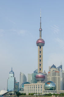 Pearl Tower over Pudong district skyline Shanghai, China. by Danita Delimont