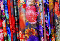 Chinese Colorful Flower Silk Scarves Yuyuan Shanghai China by Danita Delimont