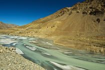 India, Ladakh, scenic rugged landscape with green river in t... von Danita Delimont