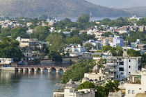 Cityscape of lake and architecture, Udaipur, Rajasthan, India by Danita Delimont