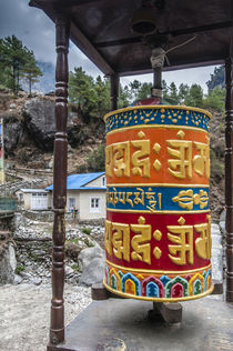Prayer wheel along trail, Phakding, Nepal. von Danita Delimont