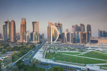 Qatar, Doha, Doha Bay, West Bay Skyscrapers, elevated view, dawn by Danita Delimont
