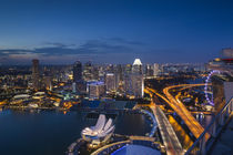 Singapore, elevated city skyline above Marina Reservoir, dusk von Danita Delimont