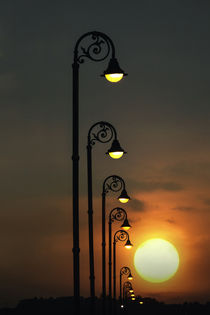 Row of repeating street lights silhouetted at sunrise, Havana, Cuba by Danita Delimont