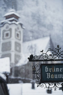 Austria, Salzkammergut, Hallstatt Church with snow. by Danita Delimont
