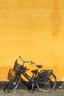 Denmark, Zealand, Copenhagen, yellow building detail with bicycle by Danita Delimont