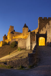 Twilight at the entry gate to La Cite Carcassonne, Languedoc... by Danita Delimont