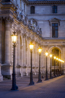 Row of lamps in the courtyard of Musee du Louvre, Paris, France. by Danita Delimont