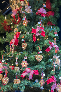 Christmas tree with ornaments for sale, Rothenburg, Germany by Danita Delimont