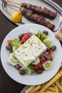 Greece, Peloponnese, Corinth, Greek Salad and Souvlaki with ... by Danita Delimont