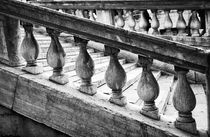 Black and White image of Railing and Stairs near Rialto Bridge by Danita Delimont