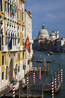 Gondola Piers with Basilica Santa Maria Della Salute in background by Danita Delimont