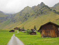 Switzerland, Bern Canton, Murren, Chalets and barns in alpin... by Danita Delimont