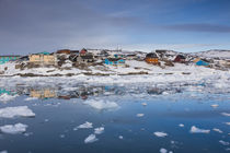 Greenland, Disko Bay, Ilulissat, town view from floating ice, sunset by Danita Delimont