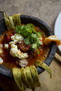 Molcajete bowl, seafood stew, Rio San Pedro Restaurant, Tlaq... by Danita Delimont