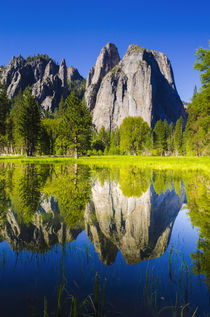 Cathedral Rocks reflected in pond, California, Usa von Danita Delimont