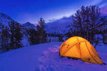 Winter camp at dusk, John Muir Wilderness, Sierra Nevada Mou... by Danita Delimont