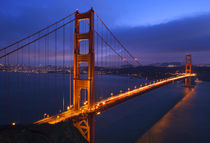 Golden Gate Bridge Sunset Pink Skies Evening with Lights of ... von Danita Delimont