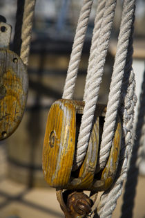 Close-up of wooden rigging block on a Sailboat, Key West, Florida, USA by Danita Delimont