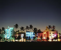 USA, Florida, Miami Beach, Ocean Drive, Art Deco Hotels at dusk . by Danita Delimont