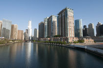 Skyline and Chicago River with Trump International Hotel in center by Danita Delimont