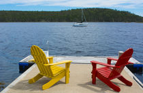 Bar Harbor, Maine, peaceful scene on water with Adirondack c... von Danita Delimont