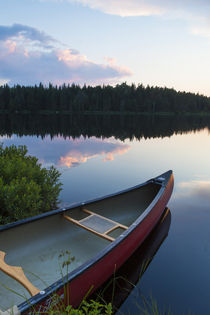 A canoe on Little Berry Pond in Maine's Northern Forest by Danita Delimont