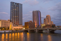 Skyline at dusk, on the Grand River, Grand Rapids, Michigan by Danita Delimont