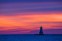 Ludington North Pierhead Lighthouse at sunset on Lake Michig... by Danita Delimont