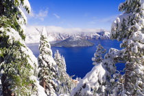 Crater Lake and Wizard Island in winter, Crater Lake Nationa... by Danita Delimont