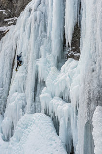 Ice climber ascending Stewart Falls outside of Provo, Utah n... by Danita Delimont