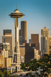 Setting sunlight on the Space Needle and Seattle skyline, Wa... by Danita Delimont