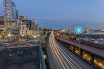 Looking down onto Alaskan Way traffic at dusk in Seattle, Wa... by Danita Delimont