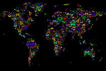 World Map Neon Butterflies On Black by Eti Reid
