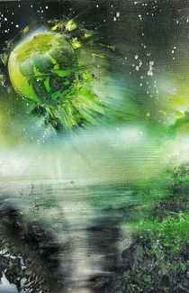 " Explosive Green Planet " Spray ART Painting by Beate Brass by Beate Braß