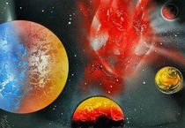 " Bloodred Astroid " Space Paint Spray Painting ART by Beate Braß by Beate Braß
