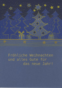 Weihnachtskarte blauer Tannenwald by seehas-design