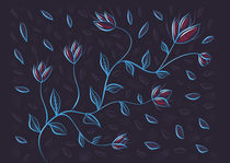 Glowing Blue Abstract Flowers by Boriana Giormova
