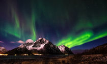 Aurora borealis above Mt Store Nappstind in Lofoten islands by Stein Liland