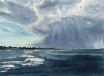 Sky before storm, dramatic sky, seaview, seascape, Cape Cod, ocean, watercolor, Massachusetts by Ellen Paul watercolor