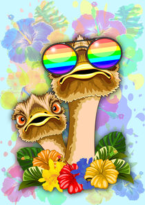 Ostrich Hawaii Fashion Funny Dudes by bluedarkart-lem